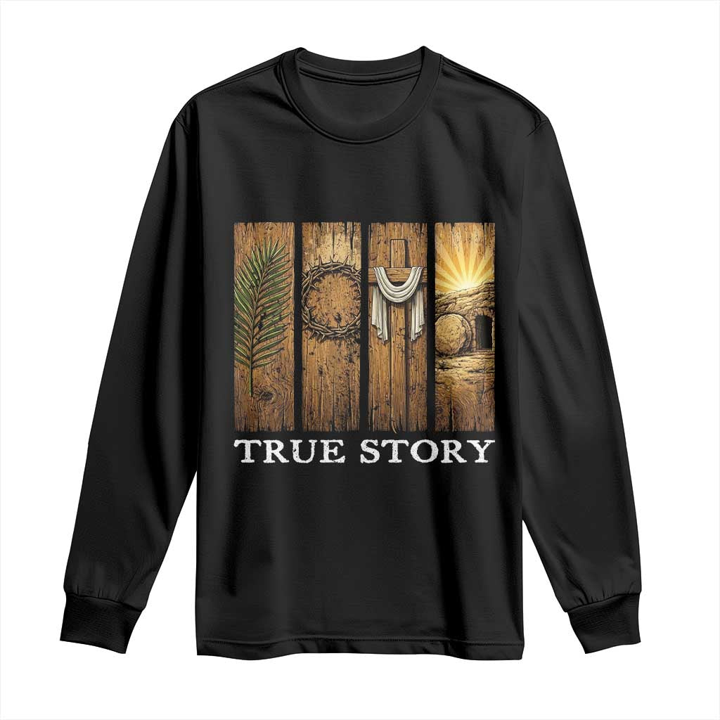 Christian Easter True Story Resurrection Scene Vintage Long Sleeve Shirt Faith Based Jesus Empty Tomb Gift for Believers TS02 Black Print Your Wear