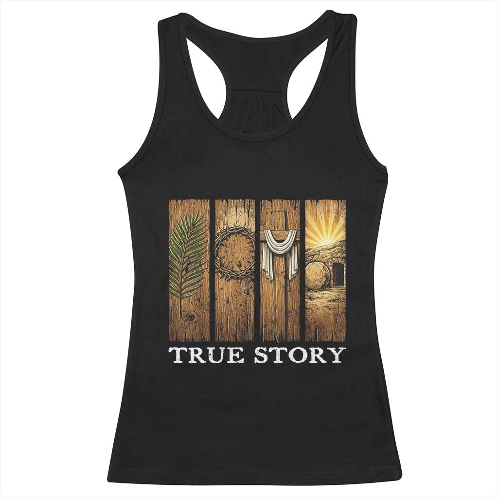 Christian Easter True Story Resurrection Scene Vintage Racerback Tank Top Faith Based Jesus Empty Tomb Gift for Believers TS02 Black Print Your Wear