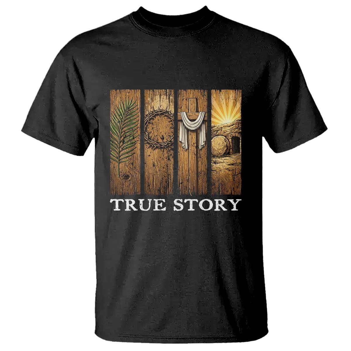 Christian Easter True Story Resurrection Scene Vintage T Shirt Faith Based Jesus Empty Tomb Gift for Believers TS02 Black Print Your Wear