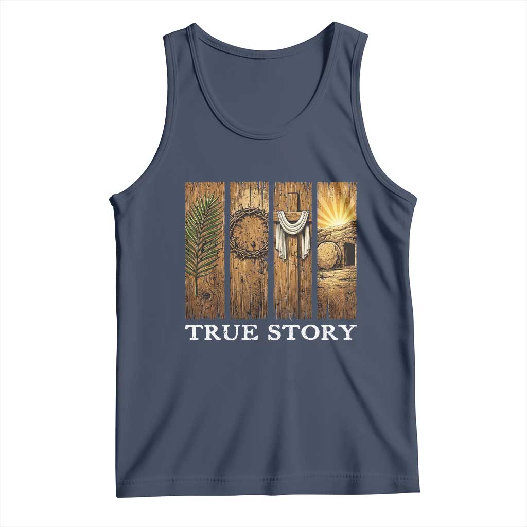 Christian Easter True Story Resurrection Scene Vintage Tank Top Faith Based Jesus Empty Tomb Gift for Believers TS02 Navy Print Your Wear