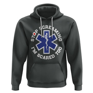 Funny Nurse Hoodie Stop Screaming I'm Scared Too Nursing Life Red Cross TS02 Dark Heather Printyourwear