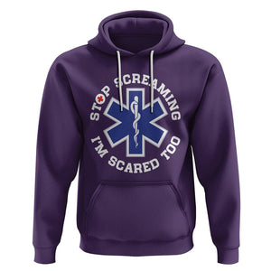 Funny Nurse Hoodie Stop Screaming I'm Scared Too Nursing Life Red Cross TS02 Purple Printyourwear