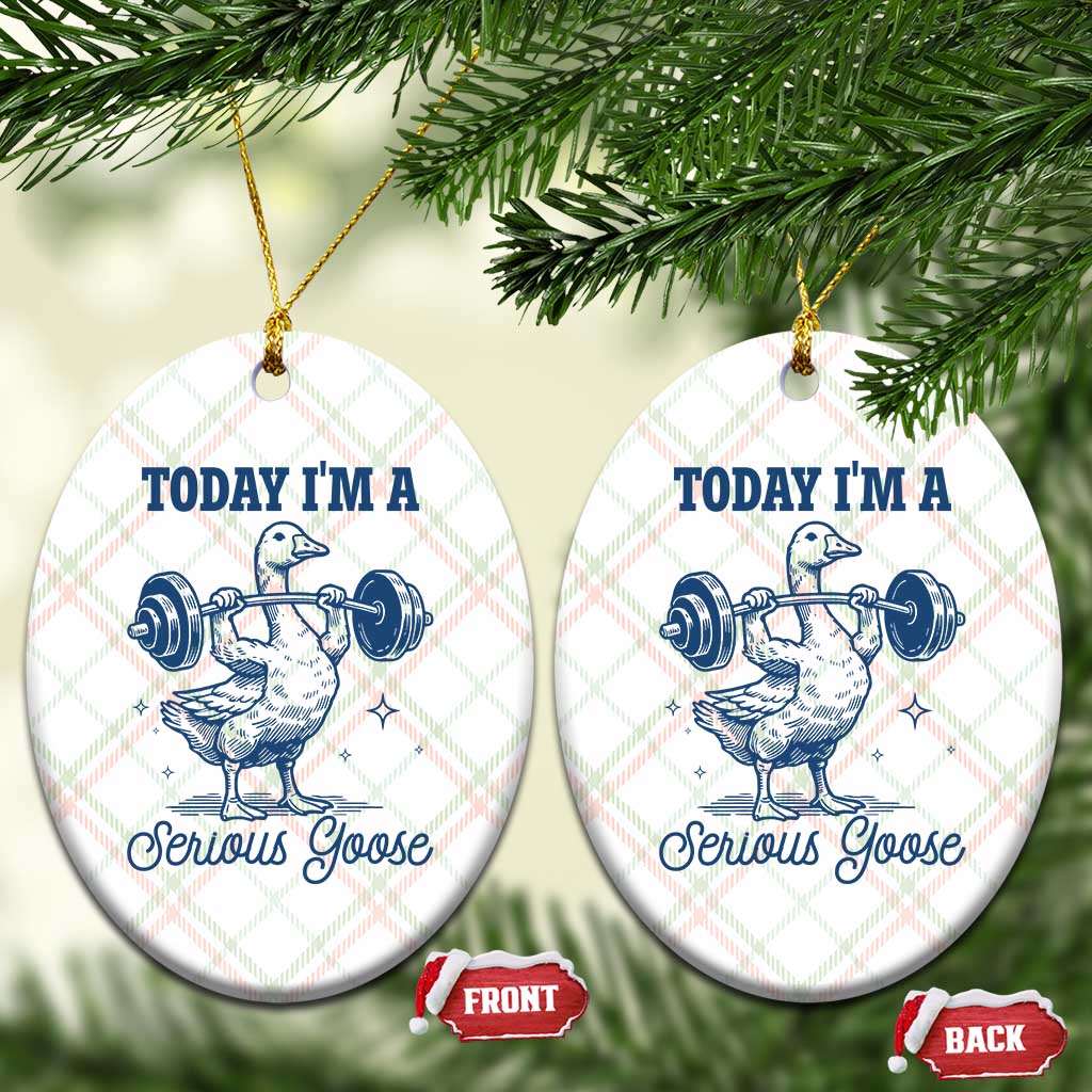 Funny Workout Silly Goose Ceramic Ornament Today I'm A Serious Goose Lifting Weights Gym TS02 Print Your Wear
