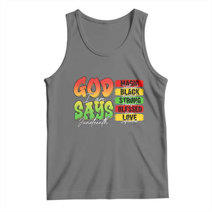 God Says I Am Tank Top Juneteenth Faith Black Excellence Affirmation Pan-African Colors TS02 Black Heather Print Your Wear