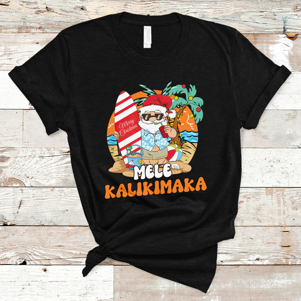 Mele Kalikimaka Palm Tree Hawaiian Santa Christmas In July T Shirt TS02 Black Printyourwear