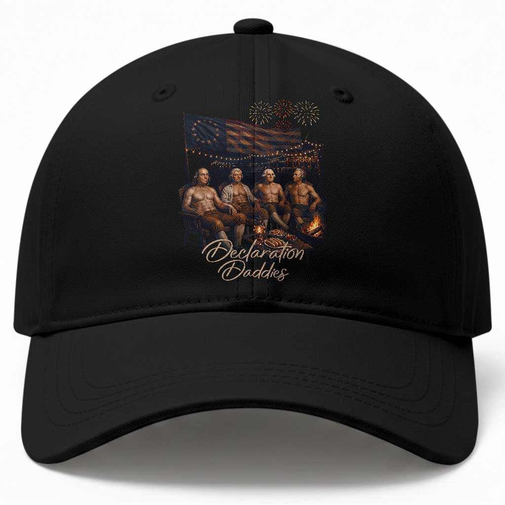 Declaration Daddies Campfire Gathering Graphic Baseball Cap Shirtless Founding Fathers Patriotic Summer 4th of July Celebration TS02 Print Your Wear