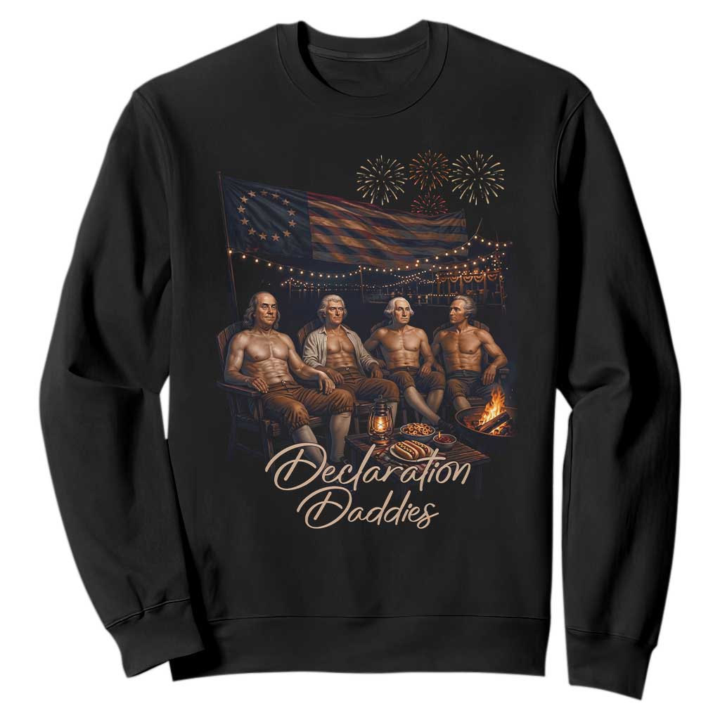 Declaration Daddies Campfire Gathering Graphic Sweatshirt Shirtless Founding Fathers Patriotic Summer 4th of July Celebration TS02 Black Print Your Wear