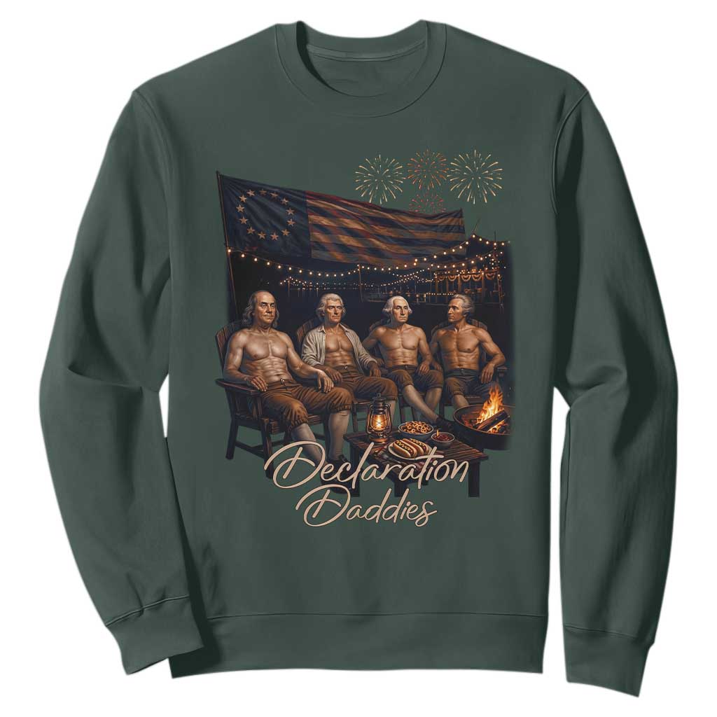 Declaration Daddies Campfire Gathering Graphic Sweatshirt Shirtless Founding Fathers Patriotic Summer 4th of July Celebration TS02 Dark Forest Green Print Your Wear