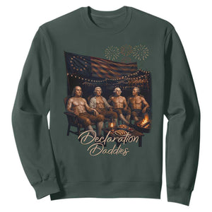 Declaration Daddies Campfire Gathering Graphic Sweatshirt Shirtless Founding Fathers Patriotic Summer 4th of July Celebration TS02 Dark Forest Green Print Your Wear
