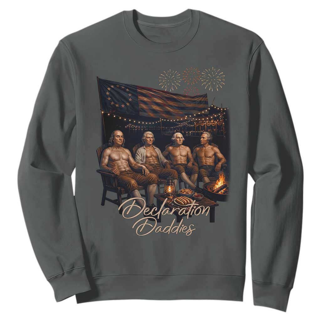 Declaration Daddies Campfire Gathering Graphic Sweatshirt Shirtless Founding Fathers Patriotic Summer 4th of July Celebration TS02 Dark Heather Print Your Wear