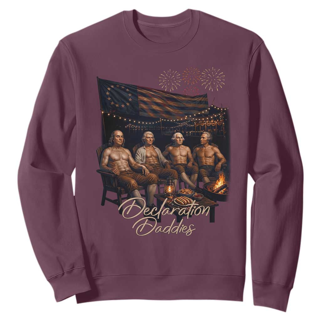 Declaration Daddies Campfire Gathering Graphic Sweatshirt Shirtless Founding Fathers Patriotic Summer 4th of July Celebration TS02 Maroon Print Your Wear