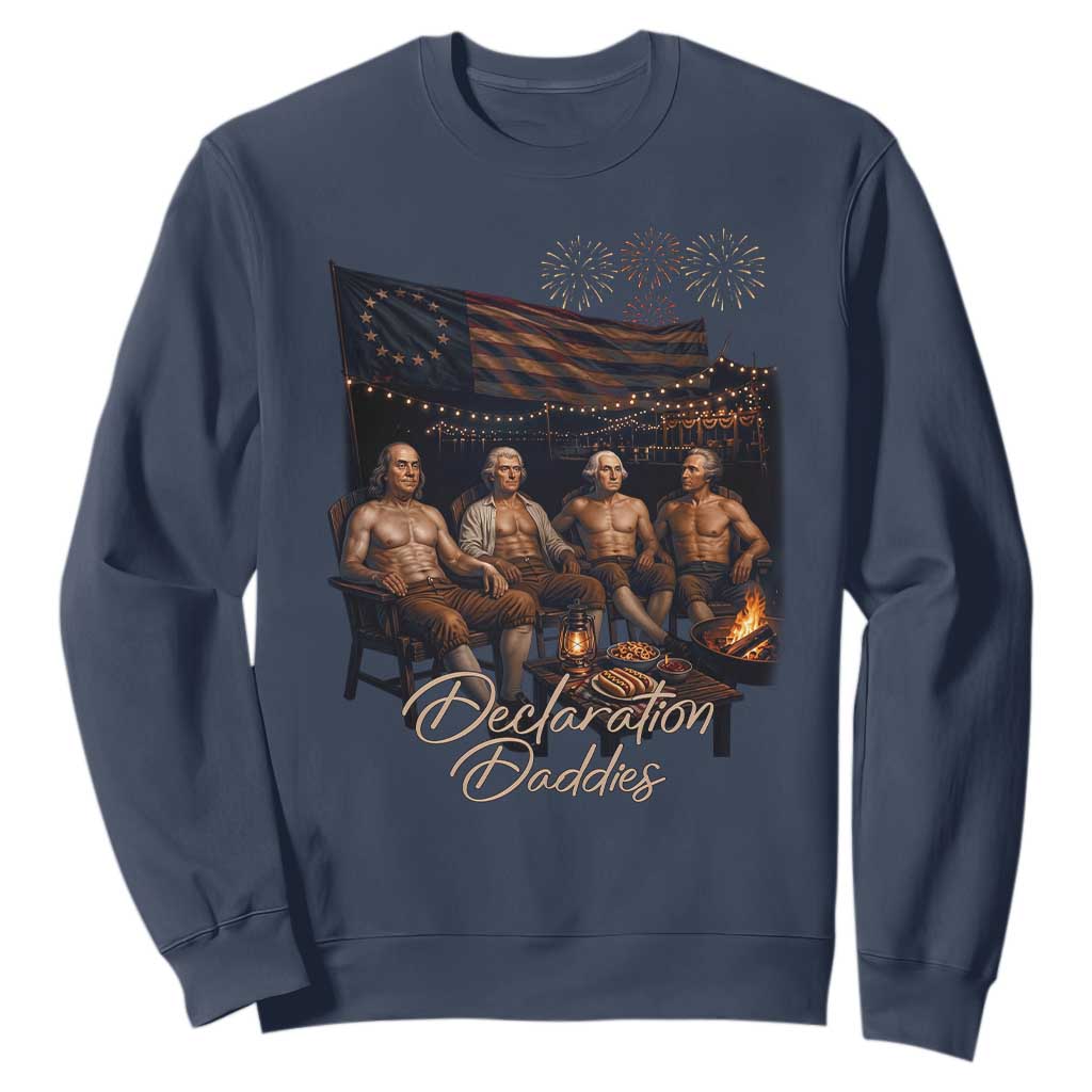Declaration Daddies Campfire Gathering Graphic Sweatshirt Shirtless Founding Fathers Patriotic Summer 4th of July Celebration TS02 Navy Print Your Wear