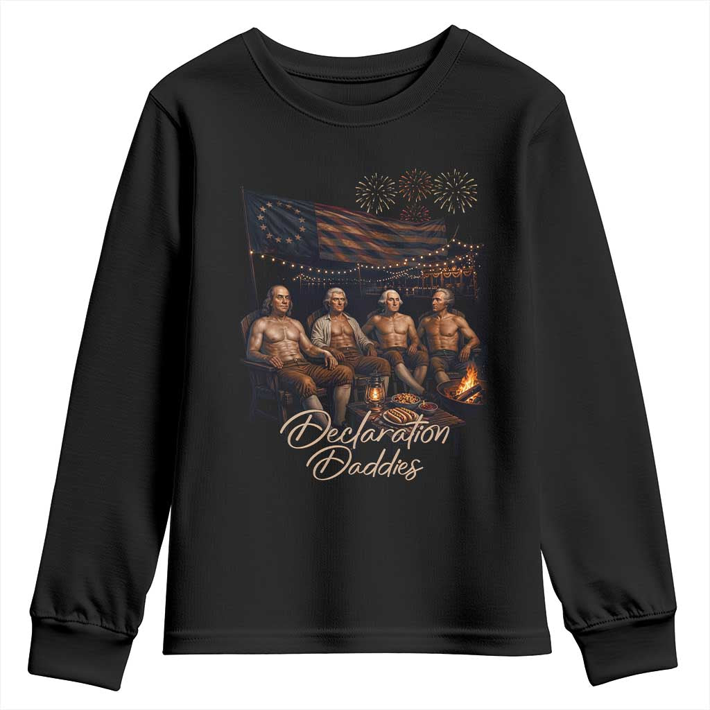Declaration Daddies Campfire Gathering Graphic Youth Sweatshirt Shirtless Founding Fathers Patriotic Summer 4th of July Celebration TS02 Black Print Your Wear