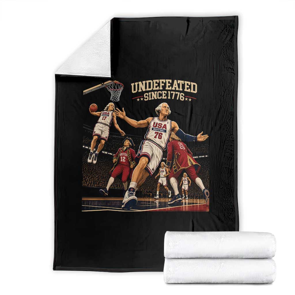 Undefeated Since 1776 George Washington Basketball Throw Blanket Funny USA Dream Team Founding Fathers Slam Dunk Patriotic Sports TS02 Black Print Your Wear