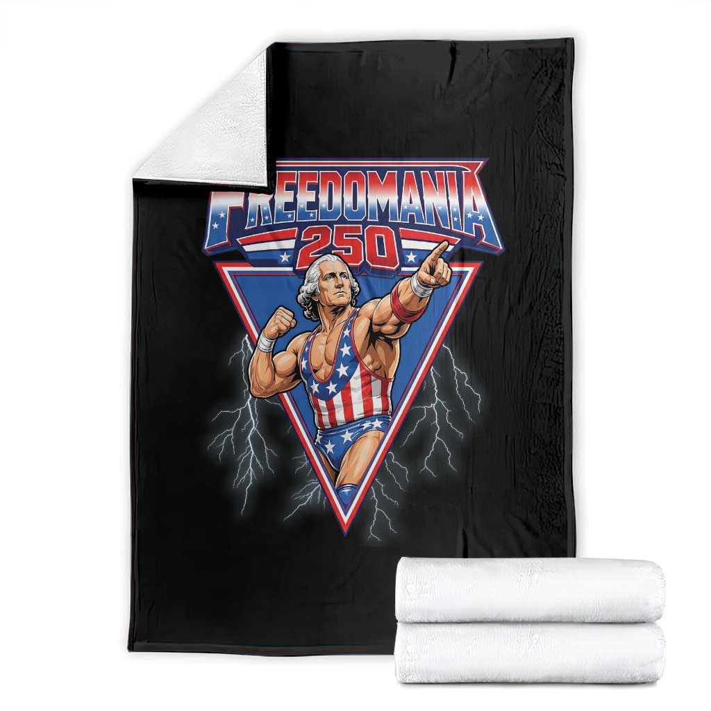 Freedomania 250 George Washington Wrestler Graphic Throw Blanket Funny Muscular President Lightning 1776 to 2026 Semiquincentennial TS02 Black Print Your Wear
