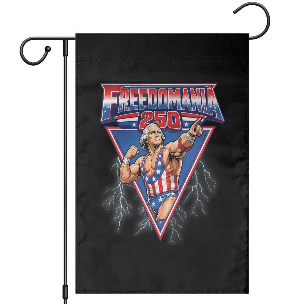 Freedomania 250 George Washington Wrestler Graphic Garden Flag Funny Muscular President Lightning 1776 to 2026 Semiquincentennial TS02 Black Print Your Wear
