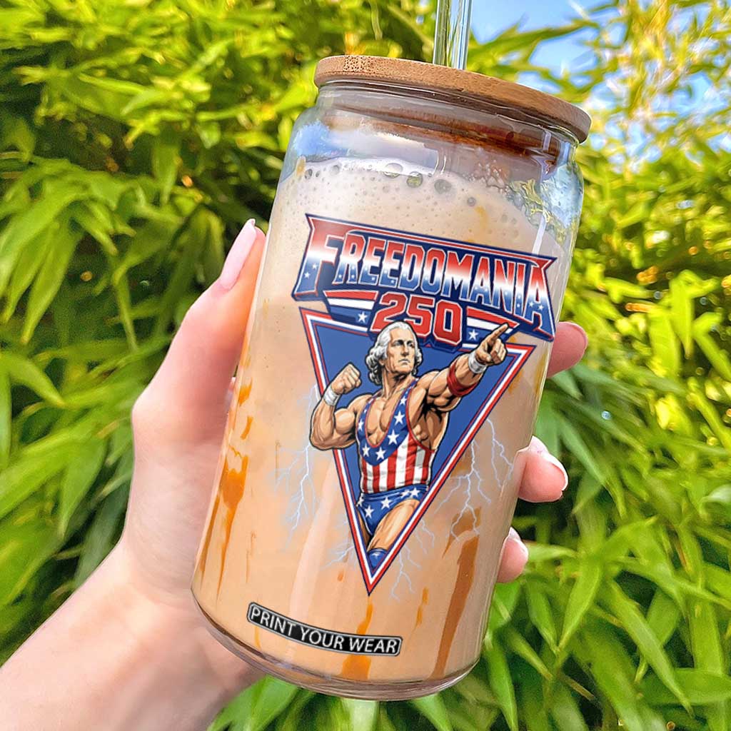 Freedomania 250 George Washington Wrestler Graphic Glass Can Funny Muscular President Lightning 1776 to 2026 Semiquincentennial TS02 Black Print Your Wear