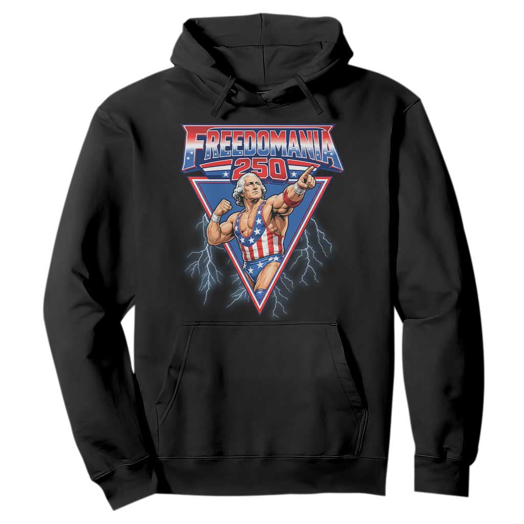 Freedomania 250 George Washington Wrestler Graphic Hoodie Funny Muscular President Lightning 1776 to 2026 Semiquincentennial TS02 Black Print Your Wear