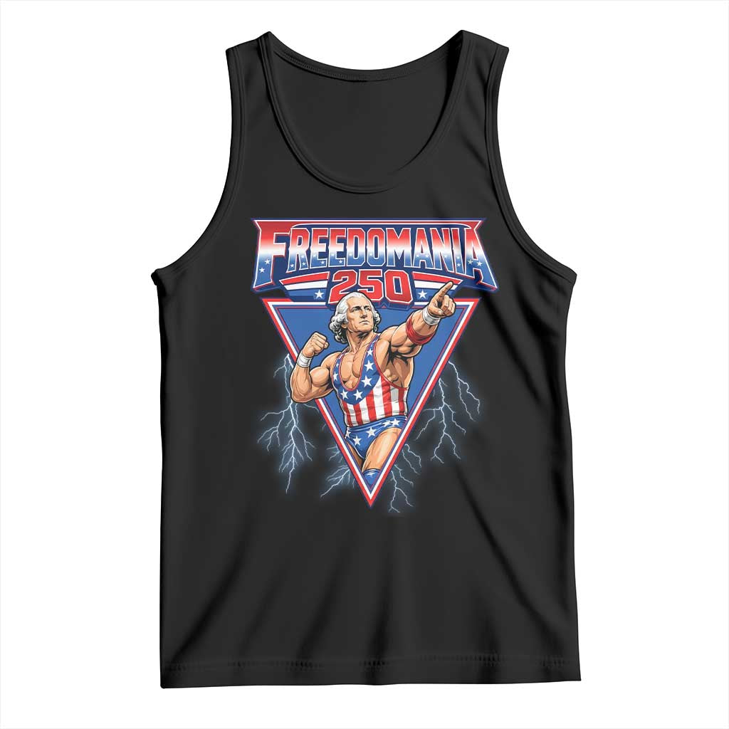 Freedomania 250 George Washington Wrestler Graphic Tank Top Funny Muscular President Lightning 1776 to 2026 Semiquincentennial TS02 Black Print Your Wear
