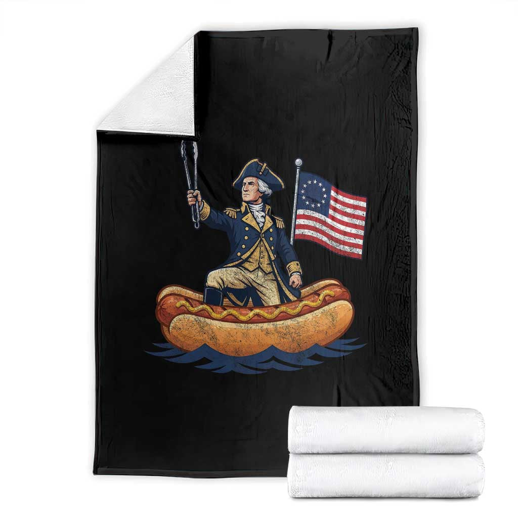 George Washington Crossing The Delaware on Hot Dog Boat Throw Blanket Funny BBQ Party 4th of July Graphic TS02 Black Print Your Wear