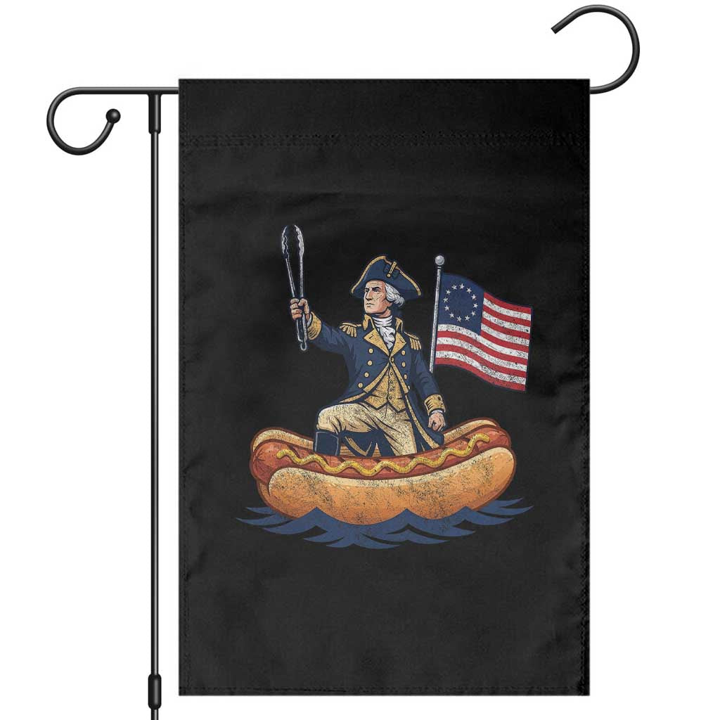 George Washington Crossing The Delaware on Hot Dog Boat Garden Flag Funny BBQ Party 4th of July Graphic TS02 Black Print Your Wear