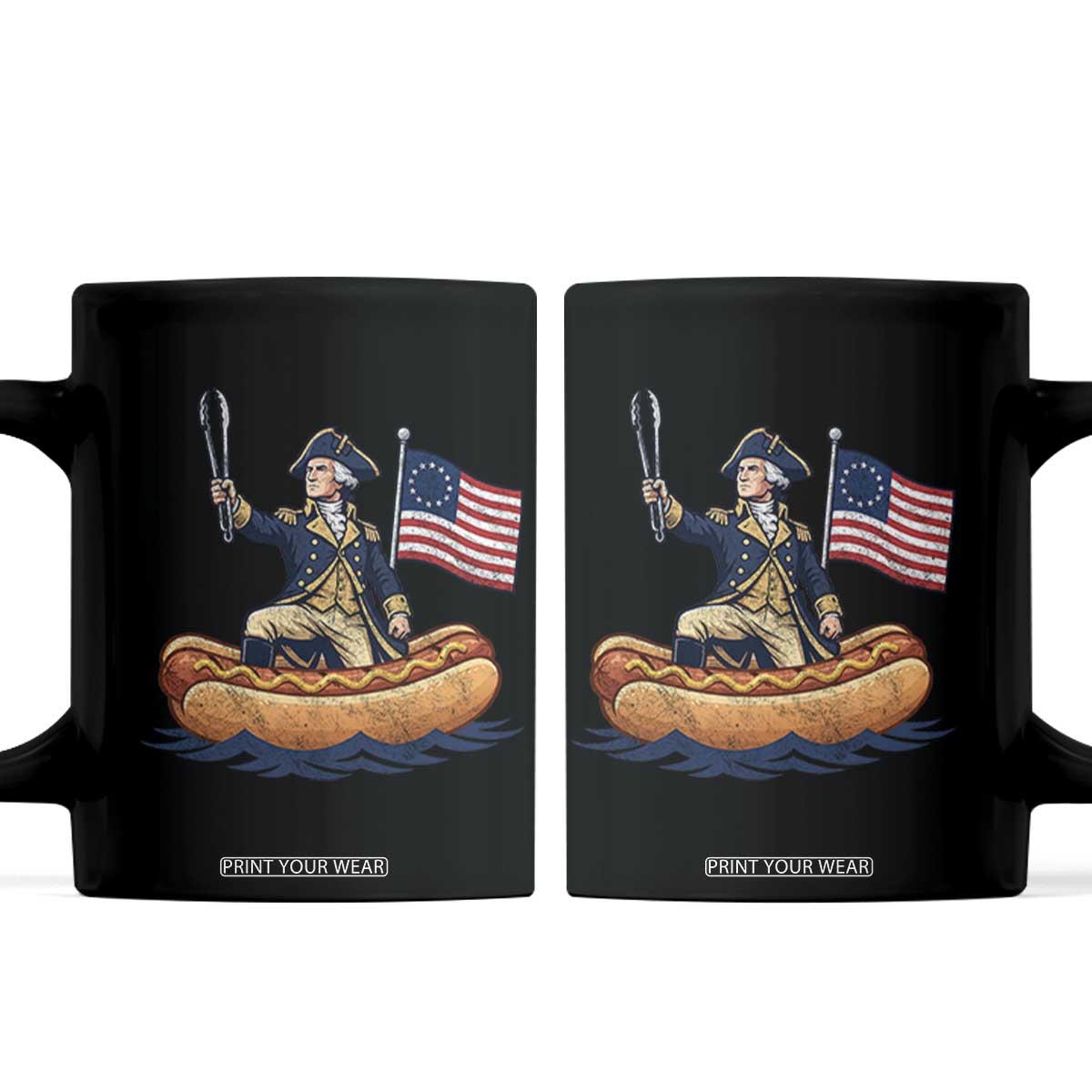 George Washington Crossing The Delaware on Hot Dog Boat Coffee Mug Funny BBQ Party 4th of July Graphic TS02 Black Print Your Wear