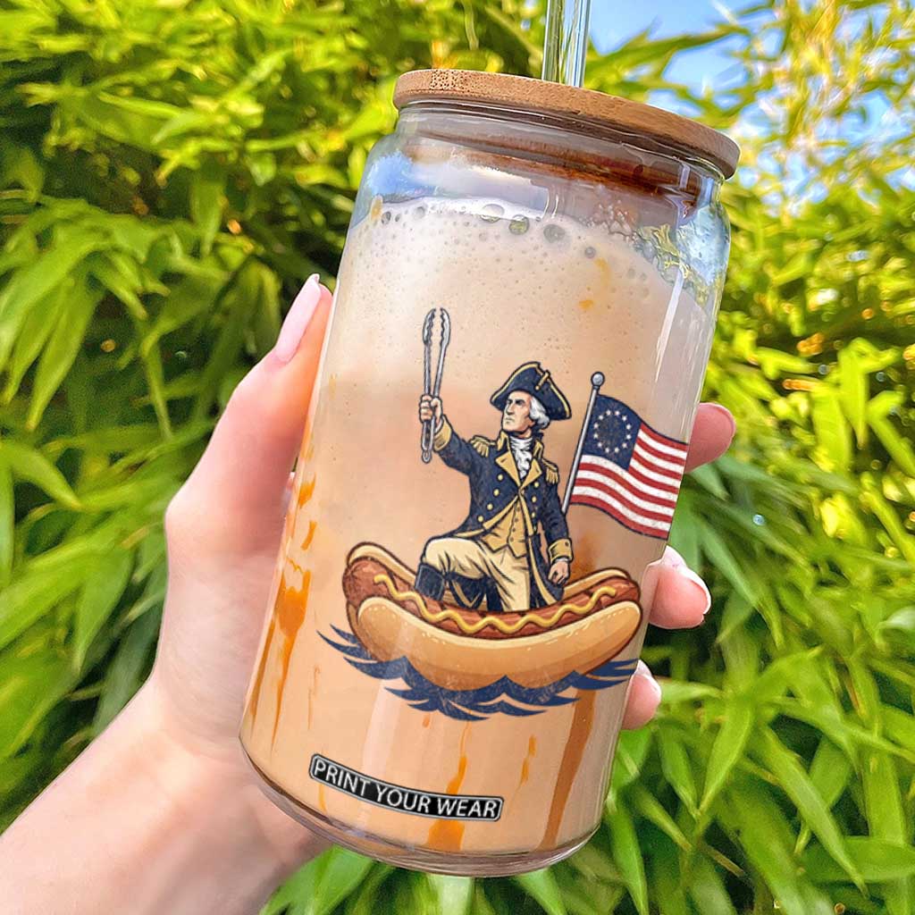 George Washington Crossing The Delaware on Hot Dog Boat Glass Can Funny BBQ Party 4th of July Graphic TS02 Black Print Your Wear