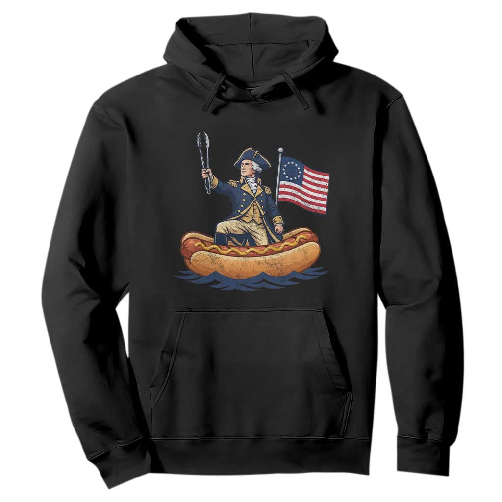 George Washington Crossing The Delaware on Hot Dog Boat Hoodie Funny BBQ Party 4th of July Graphic TS02 Black Print Your Wear