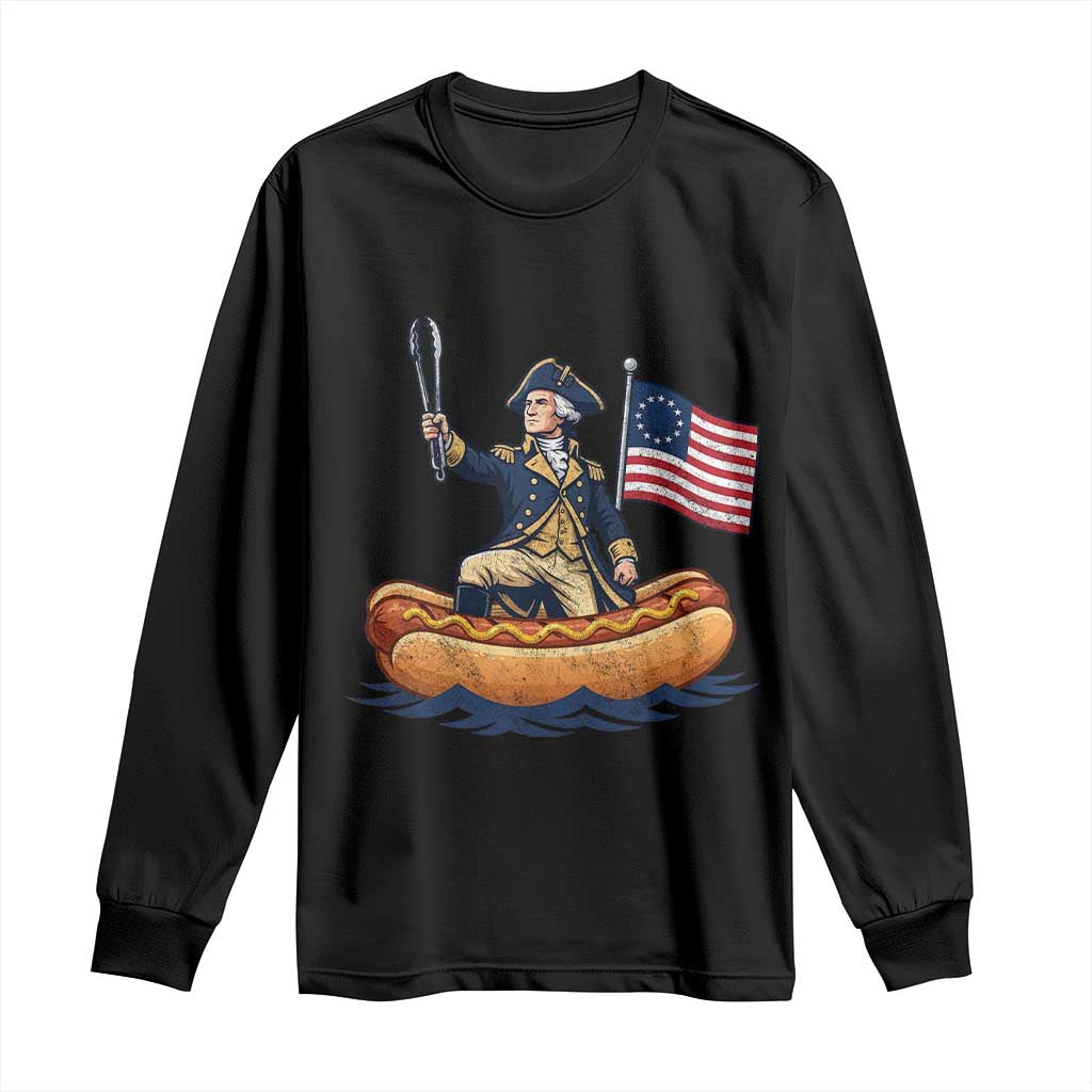 George Washington Crossing The Delaware on Hot Dog Boat Long Sleeve Shirt Funny BBQ Party 4th of July Graphic TS02 Black Print Your Wear