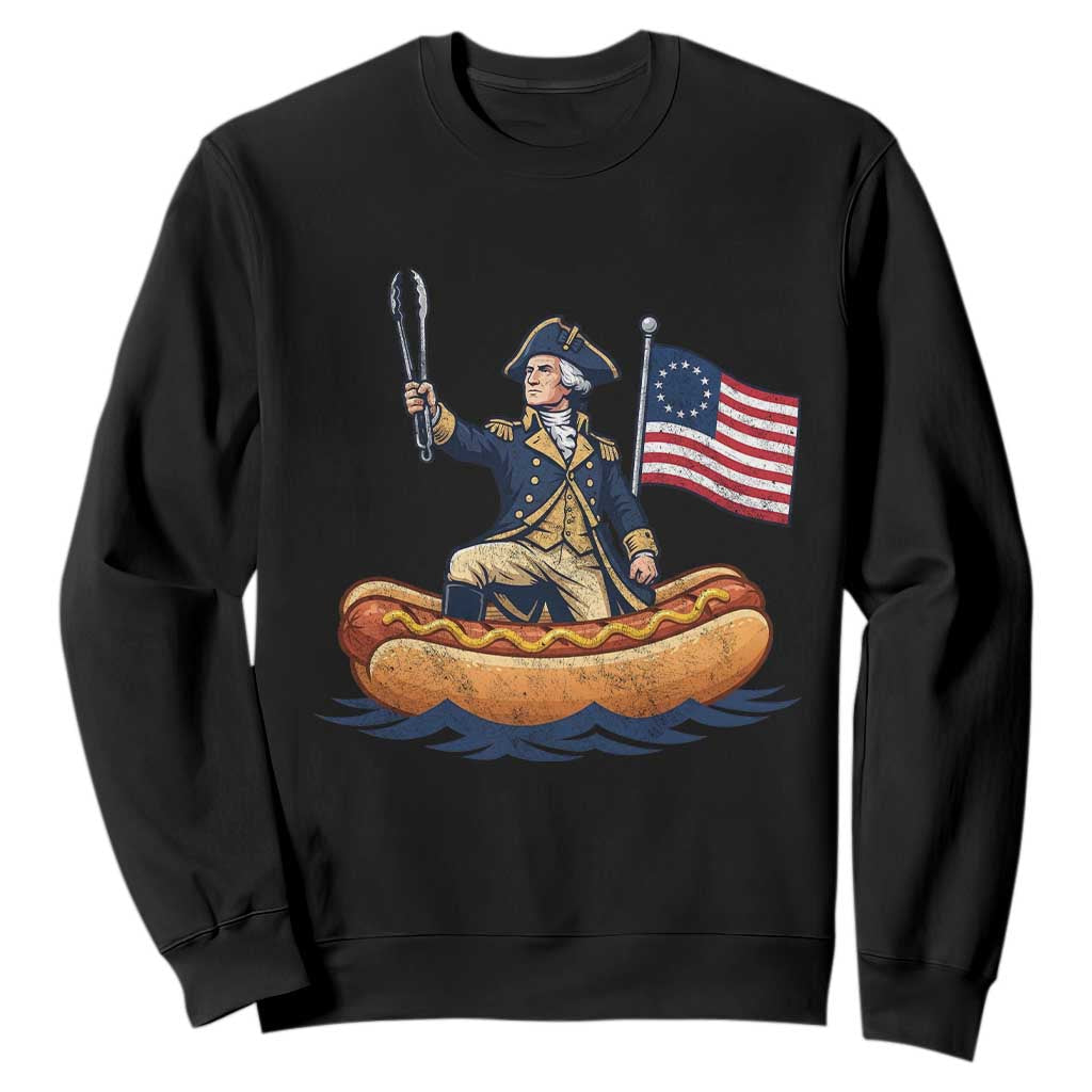 George Washington Crossing The Delaware on Hot Dog Boat Sweatshirt Funny BBQ Party 4th of July Graphic TS02 Black Print Your Wear