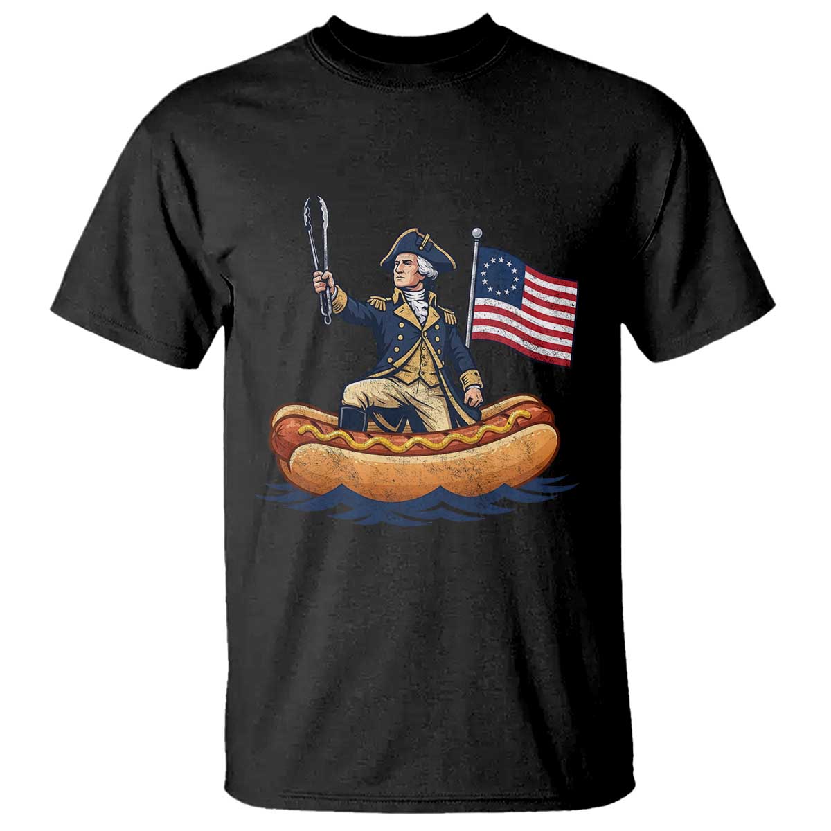 George Washington Crossing The Delaware on Hot Dog Boat T Shirt Funny BBQ Party 4th of July Graphic TS02 Black Print Your Wear