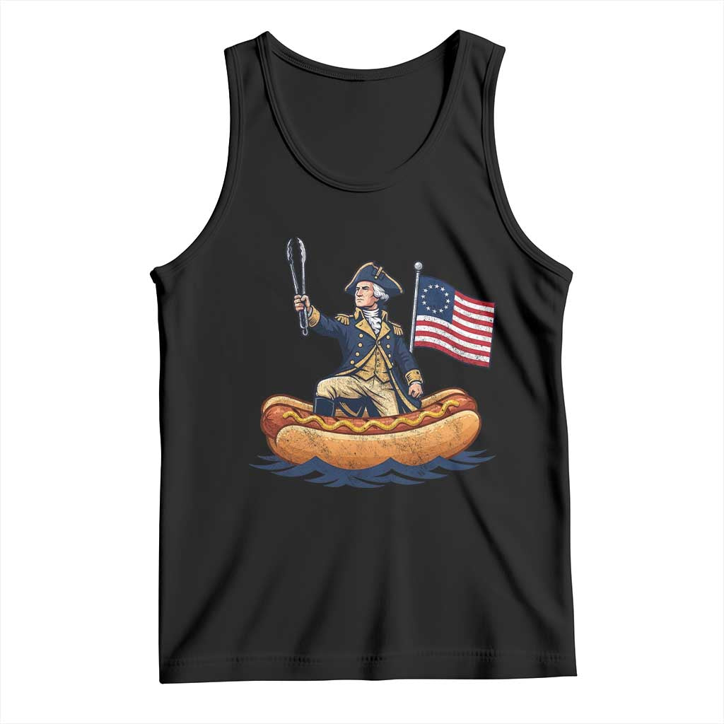 George Washington Crossing The Delaware on Hot Dog Boat Tank Top Funny BBQ Party 4th of July Graphic TS02 Black Print Your Wear