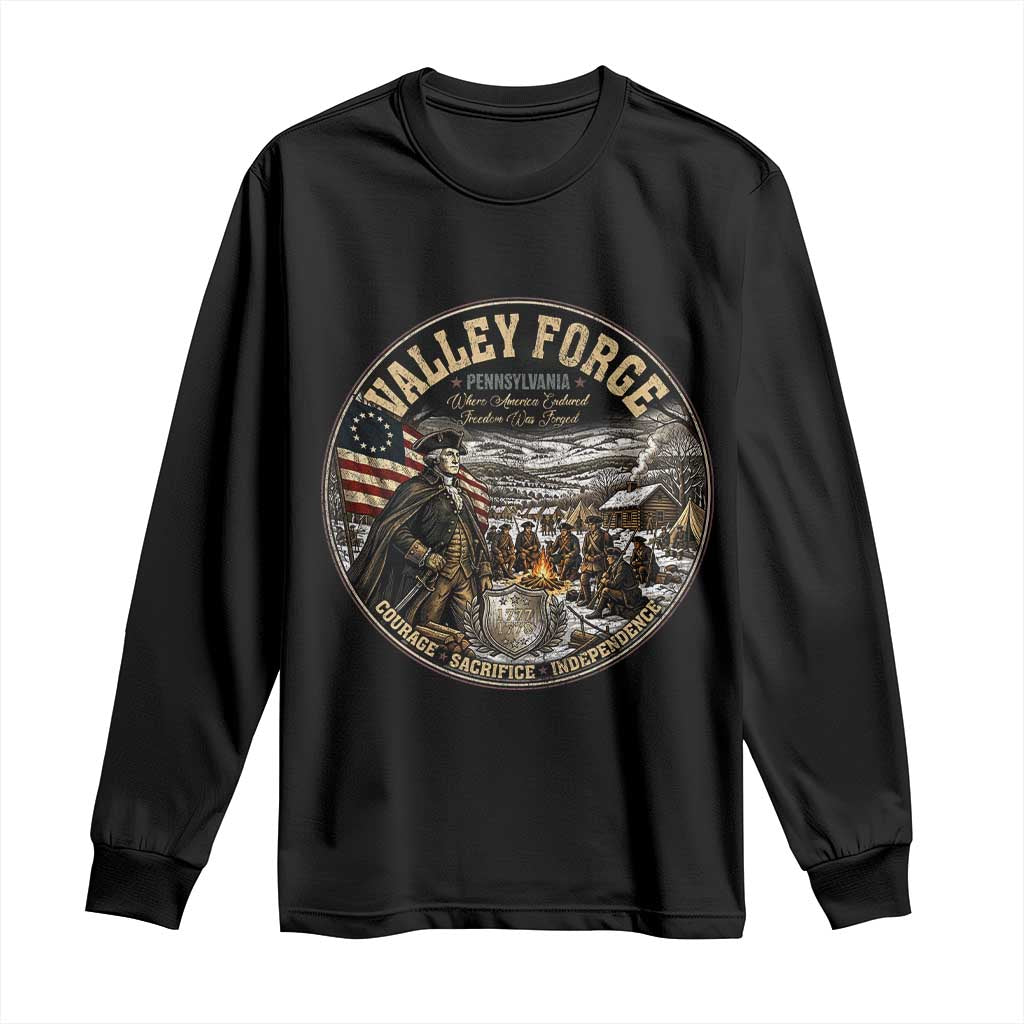 Valley Forge Pennsylvania 1777 George Washington Long Sleeve Shirt Revolutionary War Vintage American History Graphic TS02 Black Print Your Wear