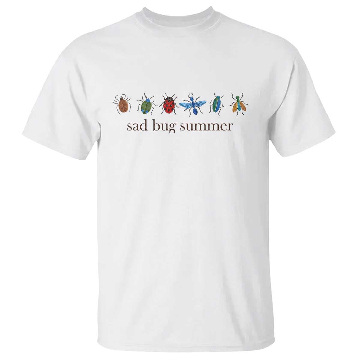 Sad Bug Summer Colorful Vintage Insect Lineup Graphic T Shirt Folk Music Lover Aesthetic Entomology Humor TS02 White Print Your Wear