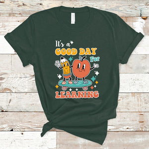 T Shirt It's Beautiful Day For Learning Retro Groovy Skateboard Inspirational Teachers Students TS02 Dark Forest Green Printyourwear