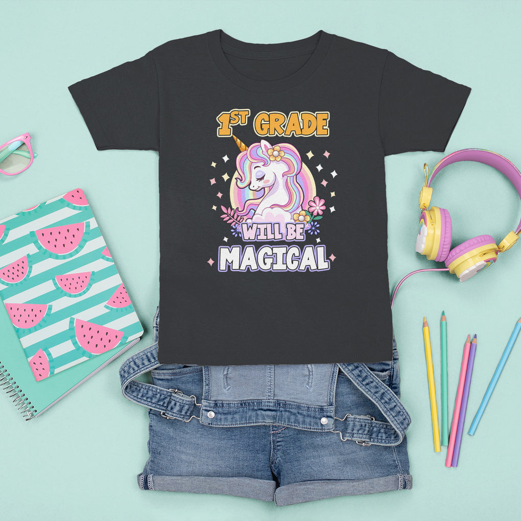 T Shirt For Kid First Grade Will Be Magical Cute Unicorn Rock 1st Grade Girl TS02 Purple Printyourwear