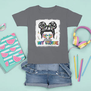 Hello 1st Grade T Shirt For Kid Cute Messy Bun Girls Back To School Tie Dye Bleached TS02 Printyourwear