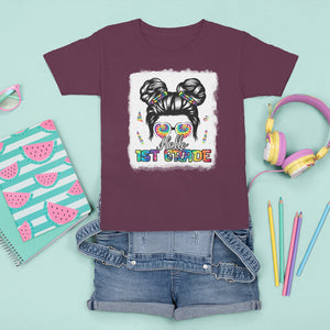 Hello 1st Grade T Shirt For Kid Cute Messy Bun Girls Back To School Tie Dye Bleached TS02 Printyourwear