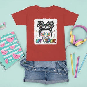 Hello 1st Grade T Shirt For Kid Cute Messy Bun Girls Back To School Tie Dye Bleached TS02 Printyourwear