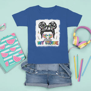 Hello 1st Grade T Shirt For Kid Cute Messy Bun Girls Back To School Tie Dye Bleached TS02 Printyourwear