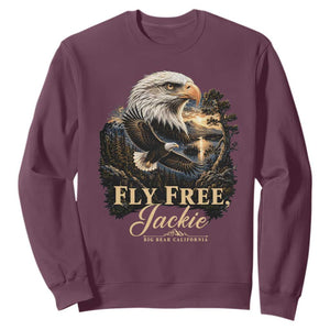 Fly Free Jackie Big Bear Bald Eagle Memorial Sweatshirt California Valley Sunset Forest Nature Graphic TS02 Maroon Print Your Wear