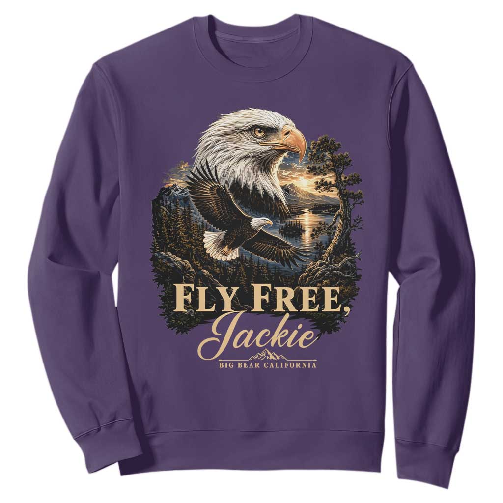 Fly Free Jackie Big Bear Bald Eagle Memorial Sweatshirt California Valley Sunset Forest Nature Graphic TS02 Purple Print Your Wear