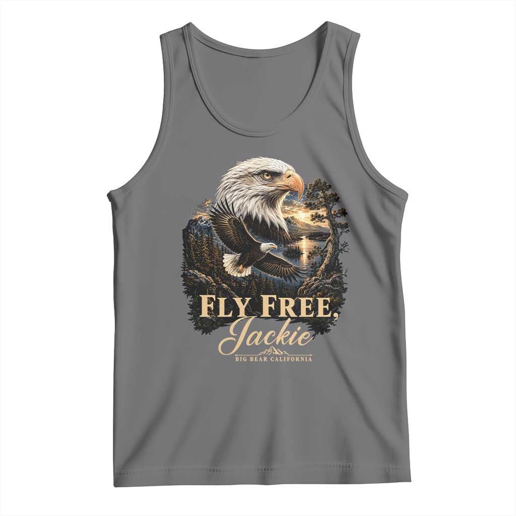 Fly Free Jackie Big Bear Bald Eagle Memorial Tank Top California Valley Sunset Forest Nature Graphic TS02 Black Heather Print Your Wear