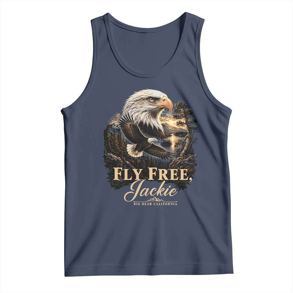 Fly Free Jackie Big Bear Bald Eagle Memorial Tank Top California Valley Sunset Forest Nature Graphic TS02 Navy Print Your Wear