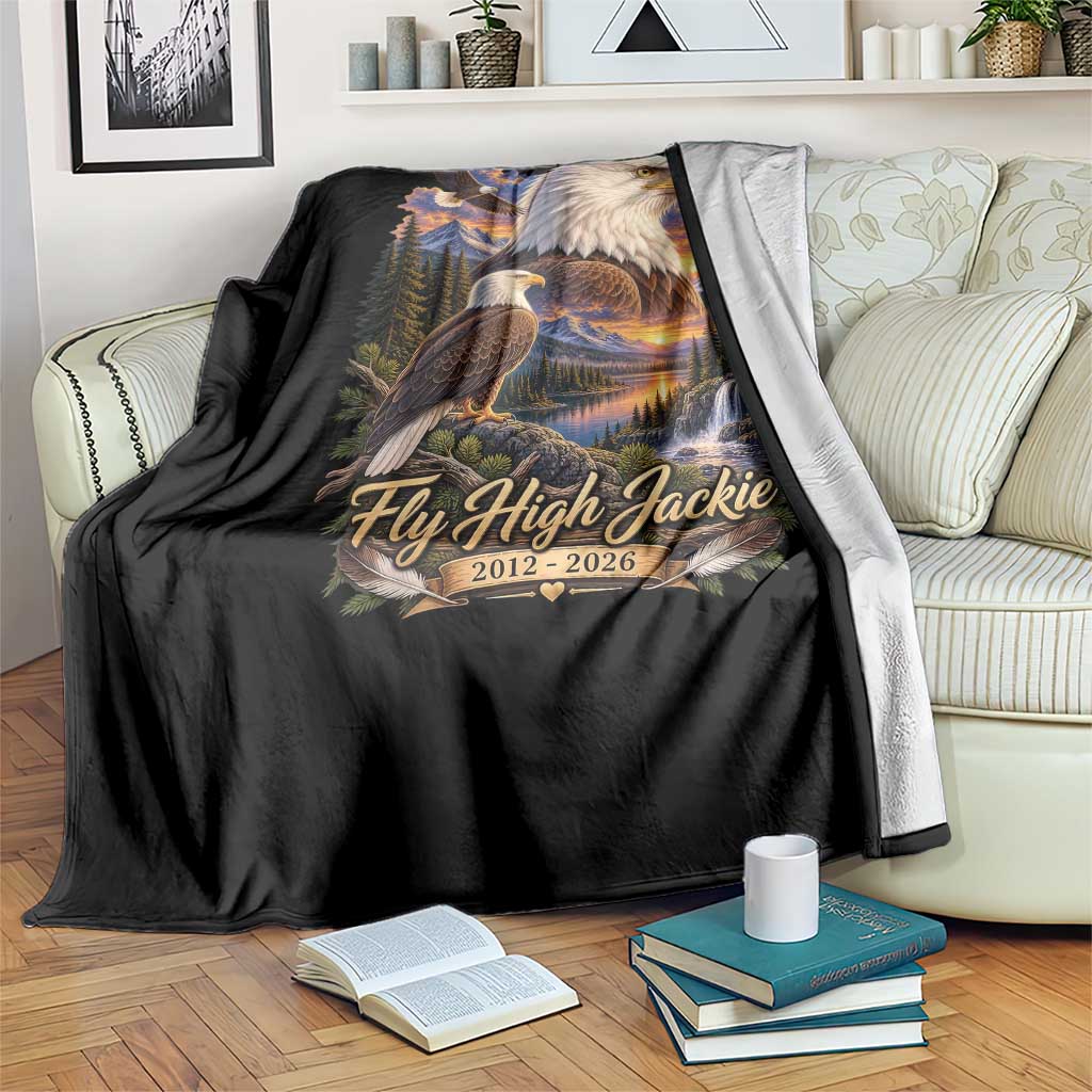 Fly High Jackie Bald Eagle Memorial Throw Blanket Scenic Mountain Sunset Lake Nature Graphic TS02 Print Your Wear