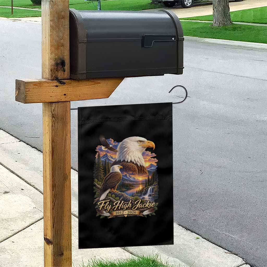 Fly High Jackie Bald Eagle Memorial Garden Flag Scenic Mountain Sunset Lake Nature Graphic TS02 Print Your Wear
