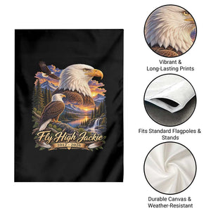 Fly High Jackie Bald Eagle Memorial Garden Flag Scenic Mountain Sunset Lake Nature Graphic TS02 Print Your Wear