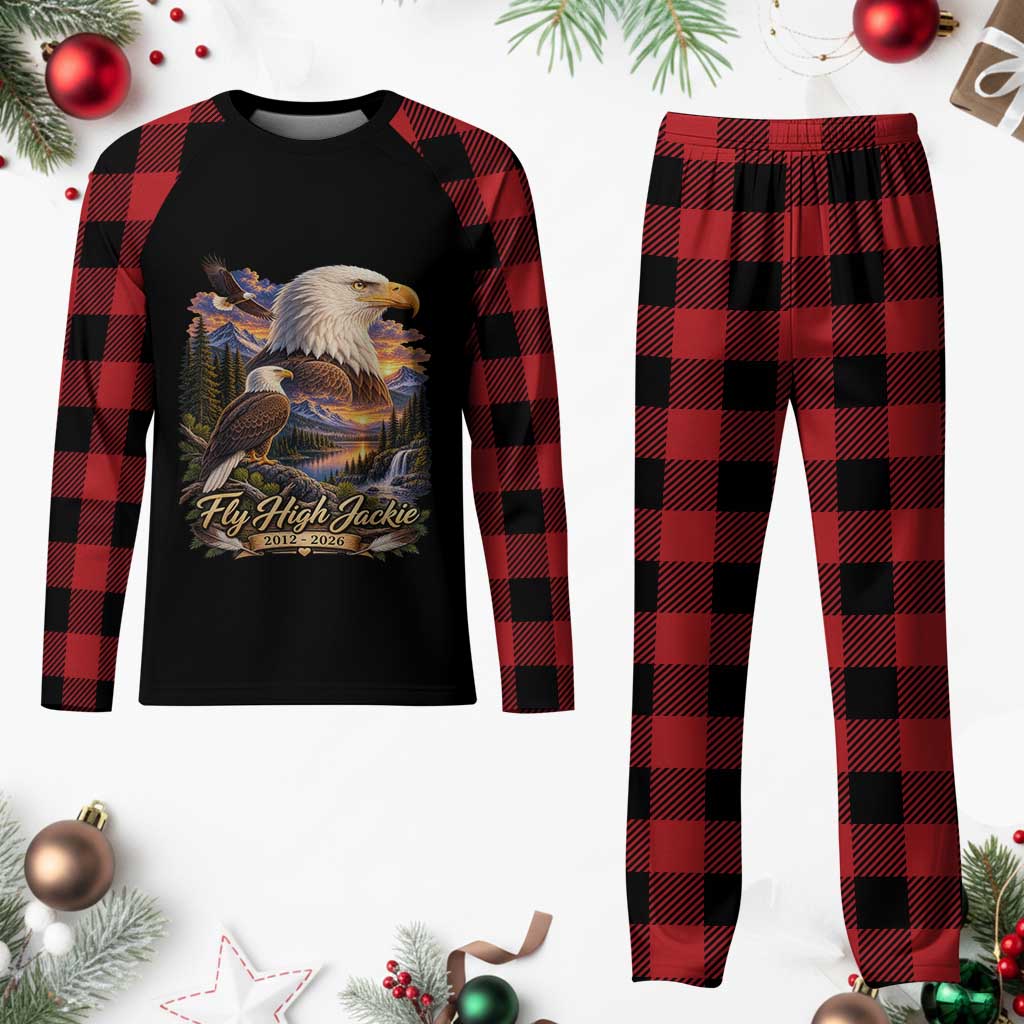 Fly High Jackie Bald Eagle Memorial Plaid Pajama Set Scenic Mountain Sunset Lake Nature Graphic TS02 Buffalo Plaid Print Your Wear