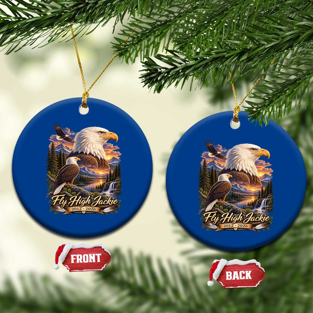 Fly High Jackie Bald Eagle Memorial Ceramic Ornament Scenic Mountain Sunset Lake Nature Graphic TS02 1pc Blue Print Your Wear