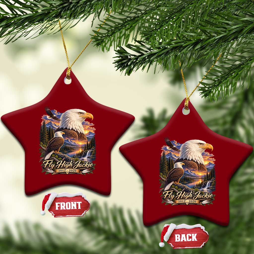 Fly High Jackie Bald Eagle Memorial Ceramic Ornament Scenic Mountain Sunset Lake Nature Graphic TS02 Print Your Wear